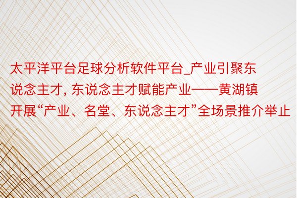 太平洋平台足球分析软件平台_产业引聚东说念主才, 东说念主才赋能产业——黄湖镇开展“产业、名堂、东说念主才”全场景推介举止