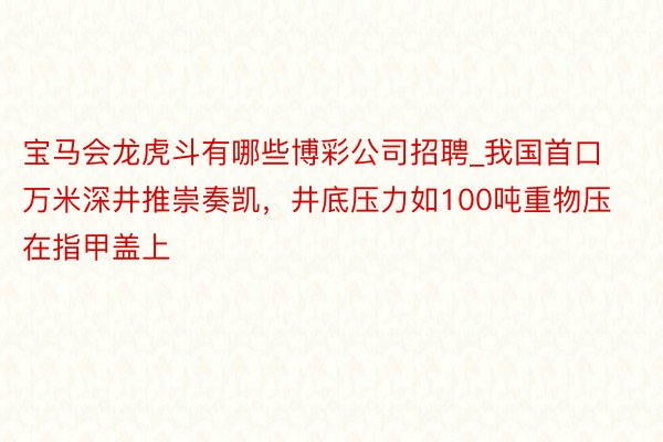 宝马会龙虎斗有哪些博彩公司招聘_我国首口万米深井推崇奏凯，井底压力如100吨重物压在指甲盖上